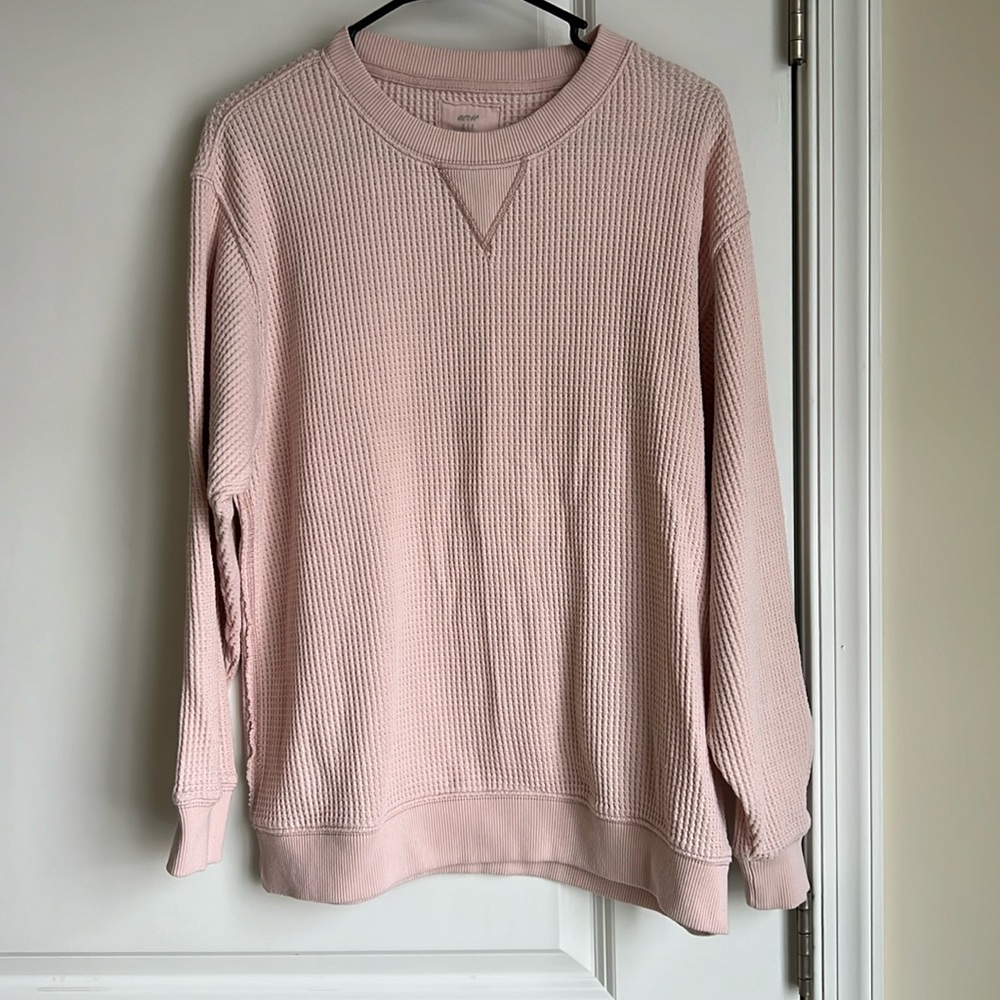 Aerie Pink Waffle Oversized Shirt
